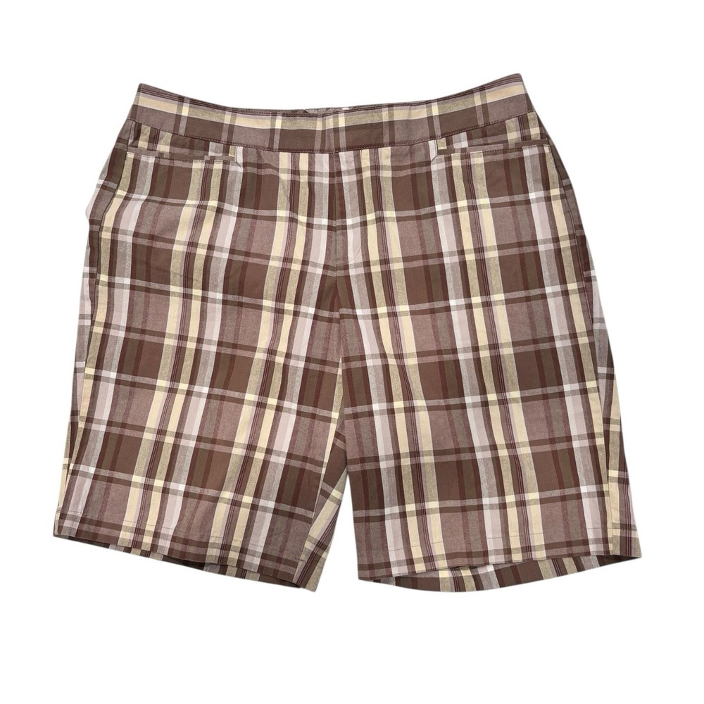 Dockers‎ Collection Shorts Mid Rise Curvy Brown Plaid Chino Bermuda Women's 14